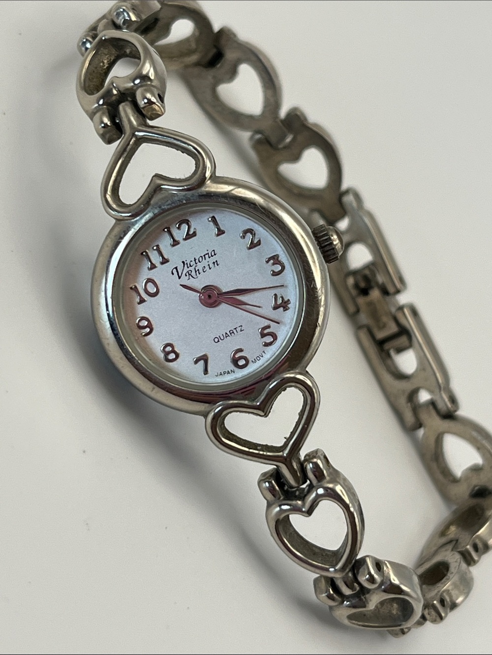 Victoria Rhein Silver Heart Link Quartz Watch — Silver & White